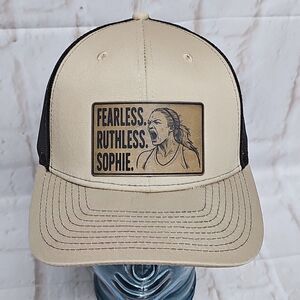FEARLESS. RUTHLESS. SOPHIE  Laser Engraved Leather Patch Brown Beige/Brown